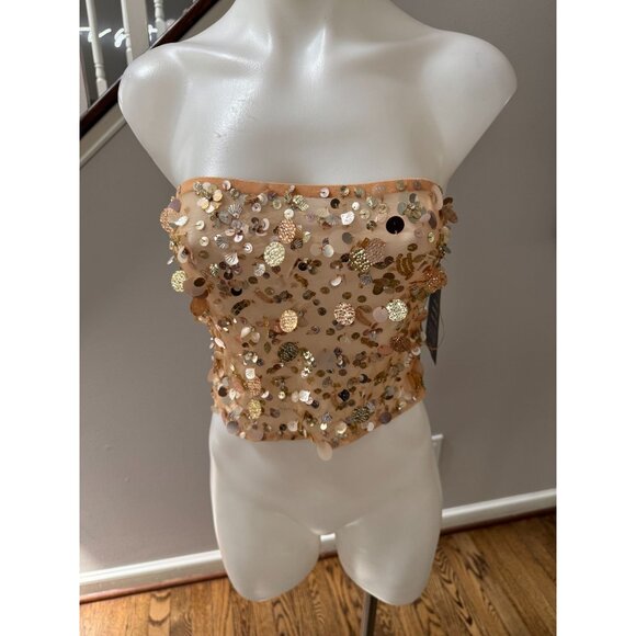 NWT Retrofete Mirage Embellished Strapless Crop Top Gold Seashell Size XS - Picture 4 of 7